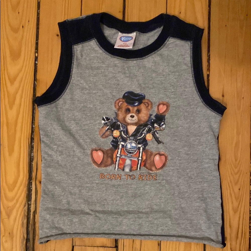 ‼️3/25‼️ Gray and Navy Blue Tank Top with Bear Graphic